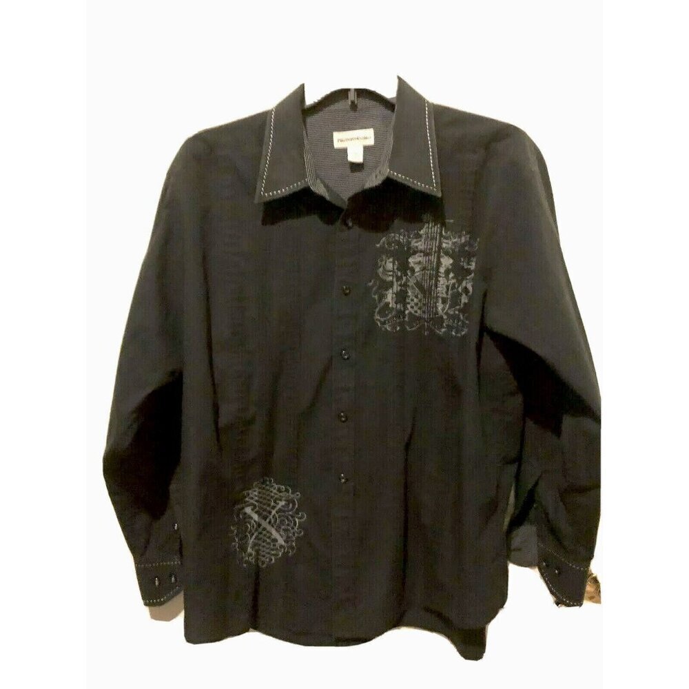Pronto Uomo Button Down Graphic Shirt Black Size XL X Large 100% Cotton - Picture 2 of 8